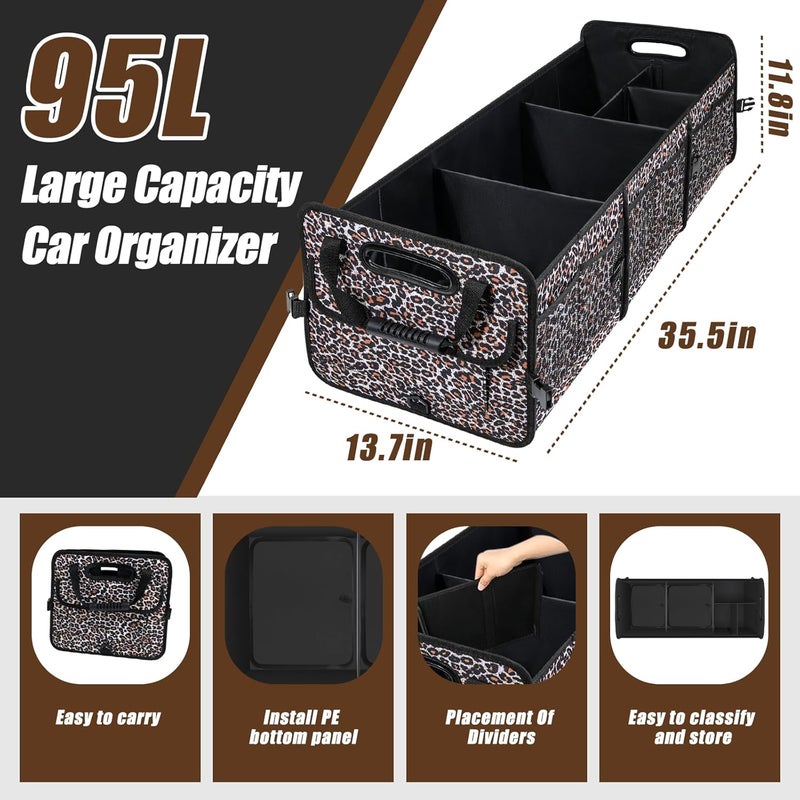 AOPHY Leopard Print Trunk Organizer - 95L Large Capacity, Non-Slip Bottom, Waterproof, Portable Car Storage for SUV, Truck, Sedan - Image 2